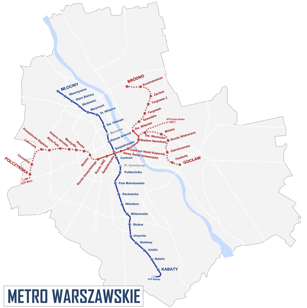 Схема сети метро Варшавы